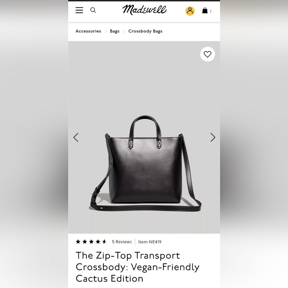 Madewell zip top transport tote black cactus leather NWT